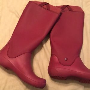 Pink croc rainboots